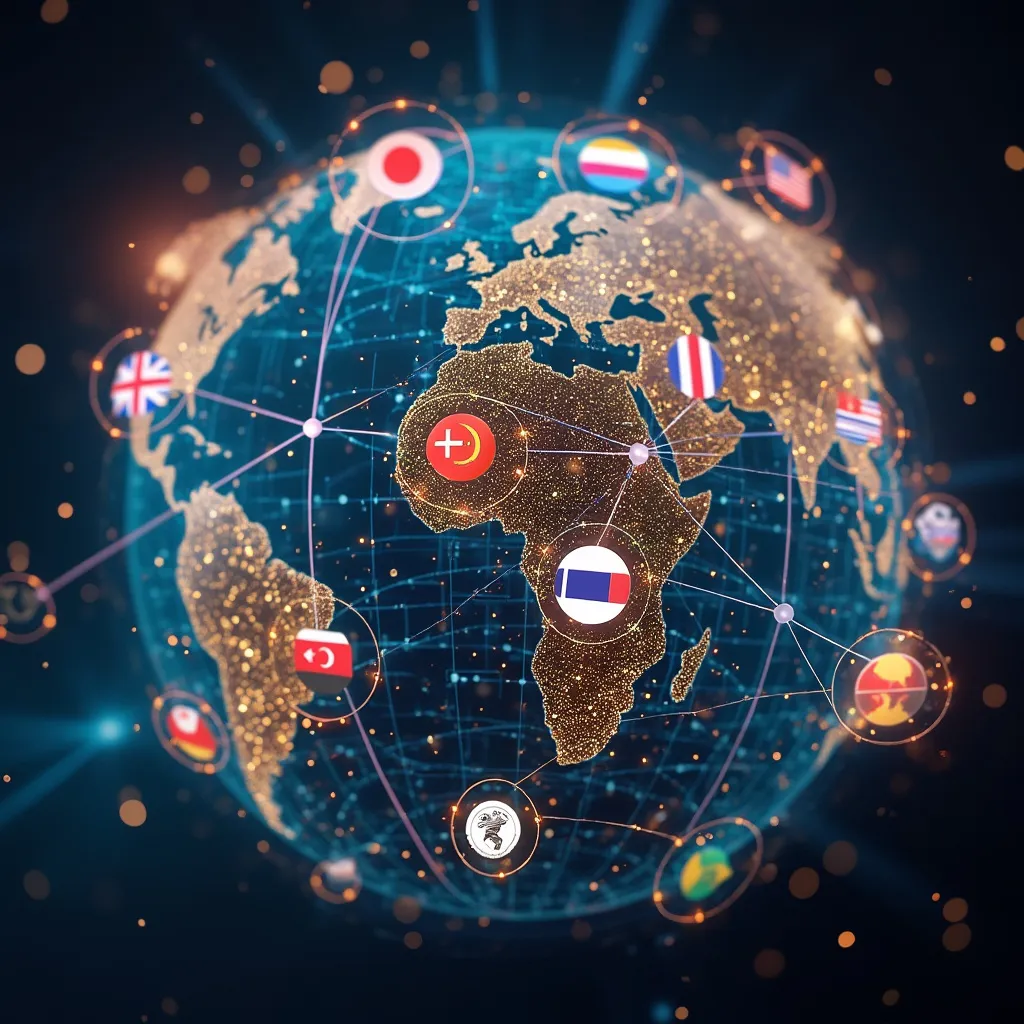 Abstraktní vizualizace globálního dosahu výuky jazyků online